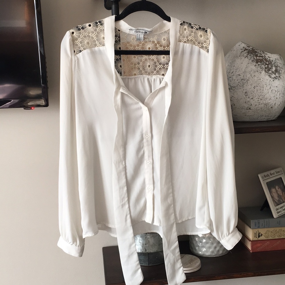 F21 cream and gold lace detailed blouse